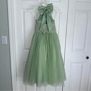 Azazie Elegant Sage Green‎ Tulle Halter Girls Dress with Back Bow Size 12